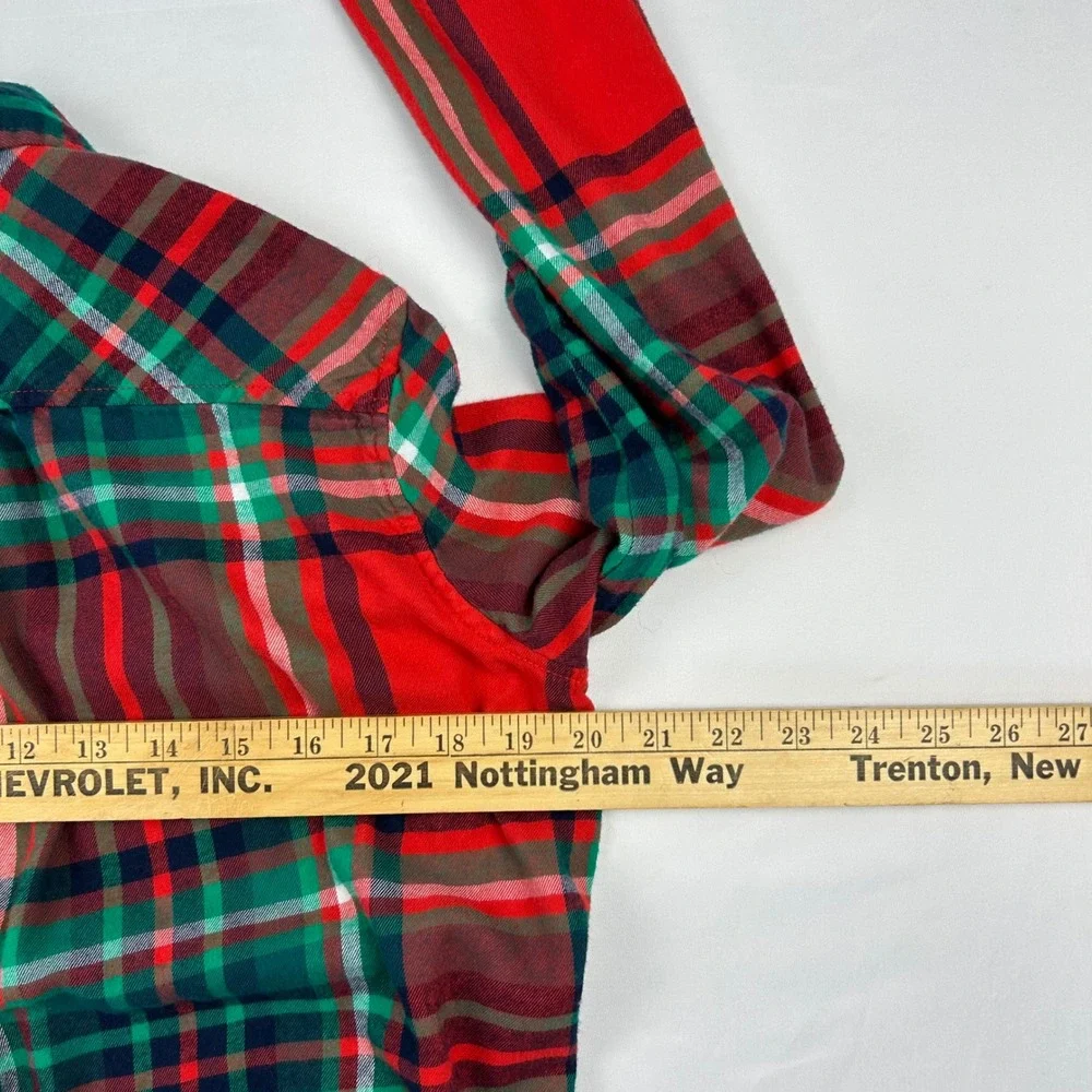 Aerie Womens Red Green Plaid Flannel Button Down Shirt Size S Cotton Blend